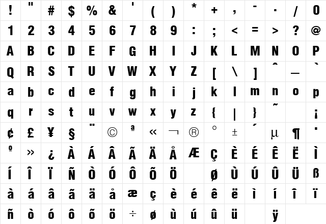 Hallmarke Condensed Black Regular  glyph index