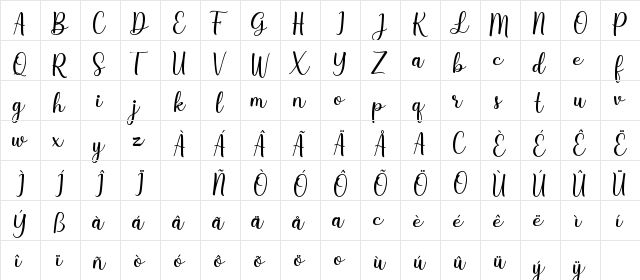 Steffany Regular  glyph index
