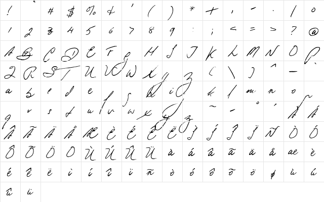 FG Valentin Regular  glyph index