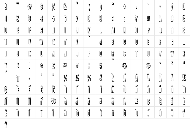 Enge Holzschrift Shadow Regular  glyph index