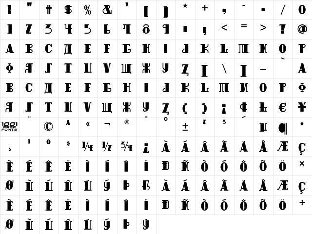 Raskalnikov NF Regular  glyph index