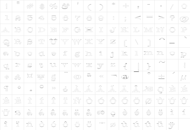 DatelineOutlineExtended Regular  glyph index