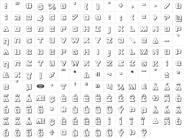 Domino Jack 3D Regular  glyph index