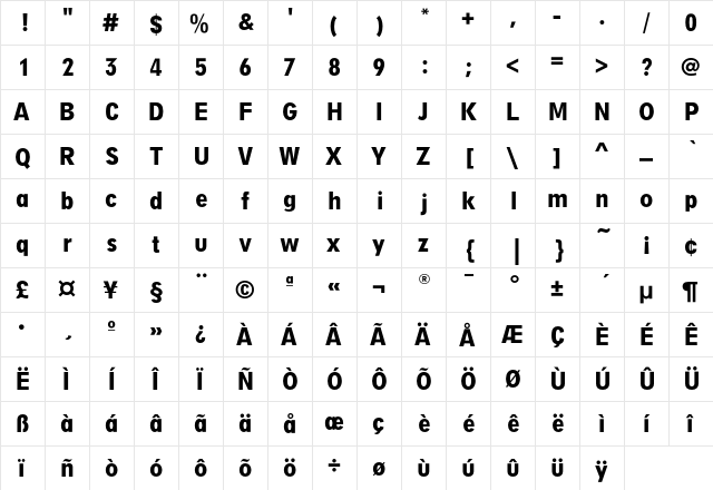 DigiGroteskNEF-BoldCondens Regular  glyph index