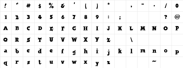 Lumberjack Regular  glyph index