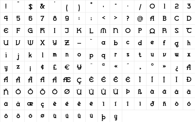 VlaanderenChiseled Regular  glyph index