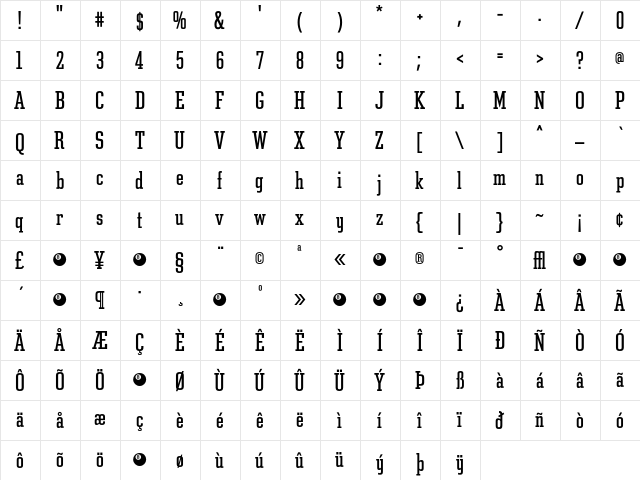 Constructa Regular  glyph index
