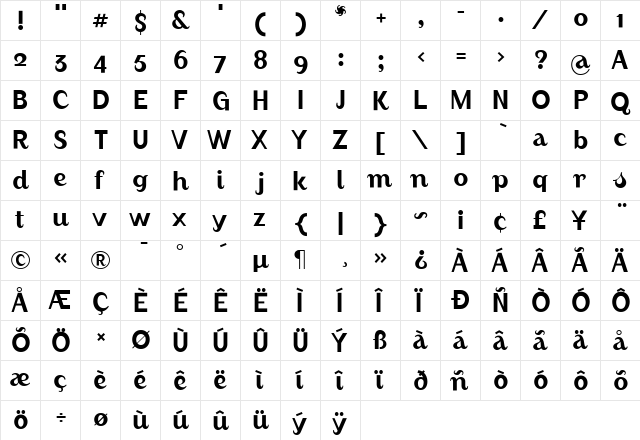 August Regular  glyph index