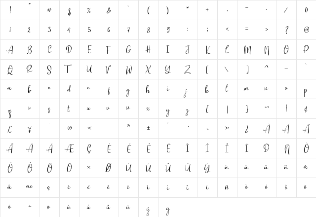 monique Regular  glyph index