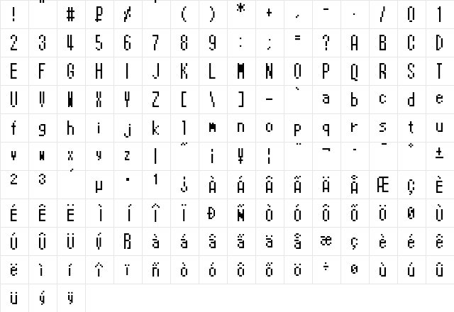 Pokemon X and Y Regular  glyph index