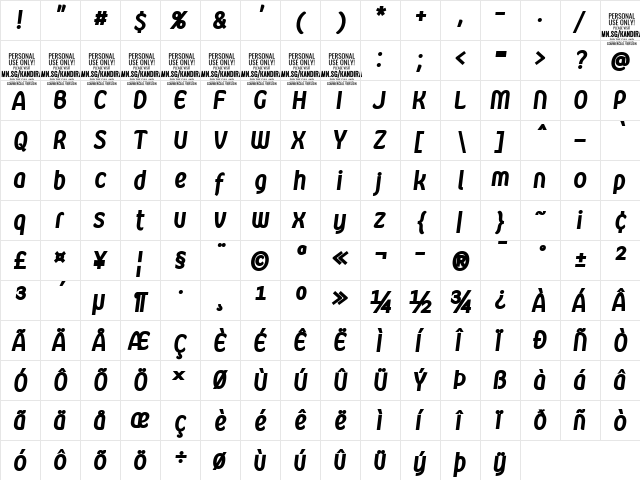 Kandira PERSONAL Black Italic  glyph index