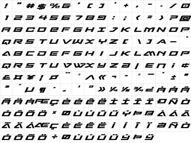 Sabre Shark Semi-Bold Semi-Expanded Semi-Bold Semi-Expanded  glyph index