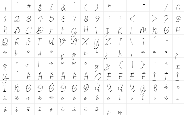 Dallastic Regular  glyph index