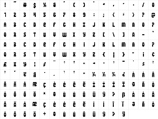 Warrior Nation Laser Regular  glyph index