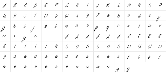 Xander Bruce Demo Regular  glyph index