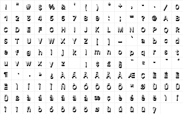 AntiqueOliTRegSh1 Regular  glyph index