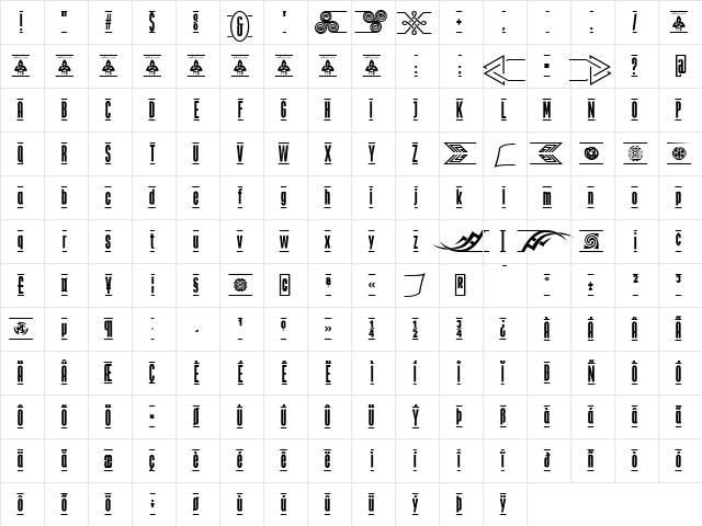 The Tribal Box FFP  glyph index