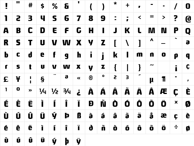 Hybrea UltraBlack Regular  glyph index