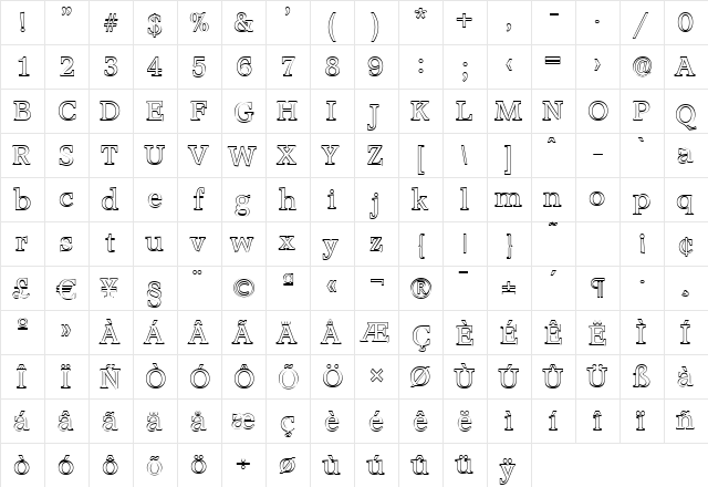 MichaelBeckerOutline Regular  glyph index