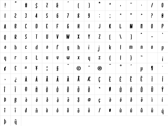 Bumblebear Regular  glyph index