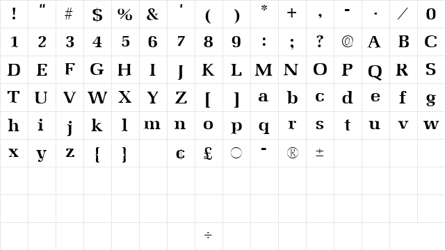 BroccusSSK Regular  glyph index