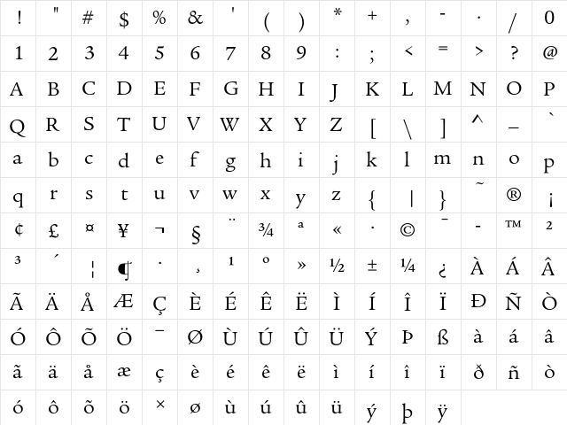Legacy Serif ITC Book  glyph index
