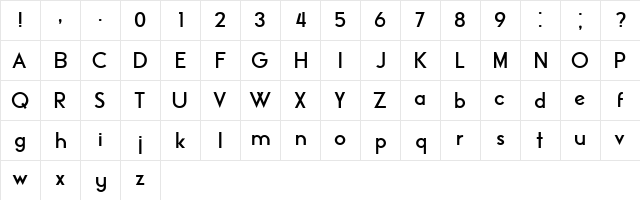 Official Book Regular  glyph index