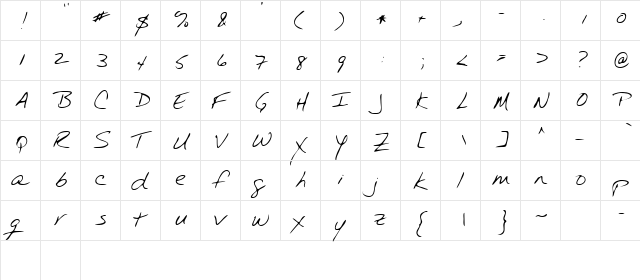 Yanzel Regular  glyph index