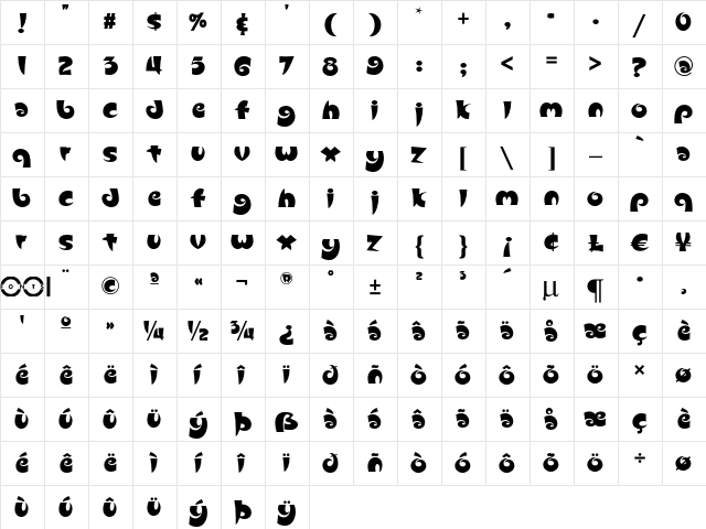 Slugfest NF Regular  glyph index