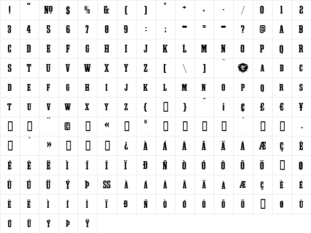 LHF Outlaw REG Roman  glyph index