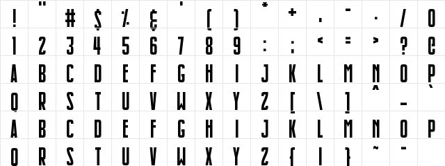 Slimlines Regular  glyph index