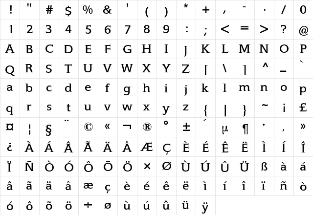 Epikur BQ Regular  glyph index