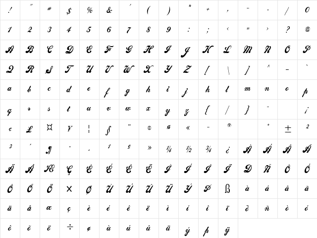 Sweden Condensed Normal  glyph index