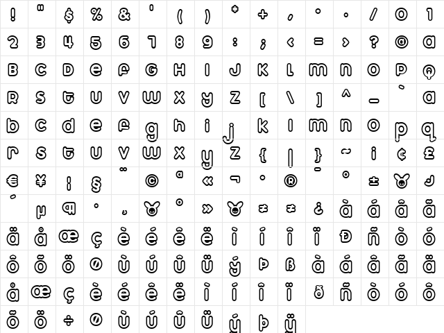 Marshmallow Regular  glyph index