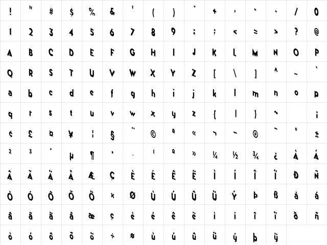 Down Regular  glyph index