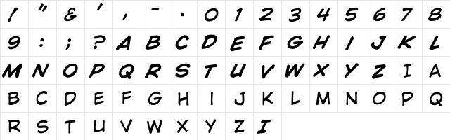 WildAndCrazy Medium Italic  glyph index