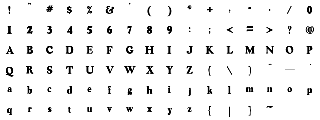 Marina Grey Regular  glyph index