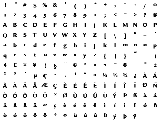 LegacySansITCOS-Ultra Ultra  glyph index