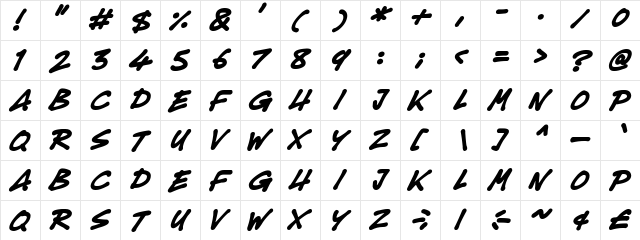Super Tasty Italic  glyph index