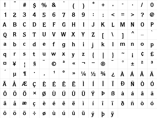 ITCQuorum Bold  glyph index