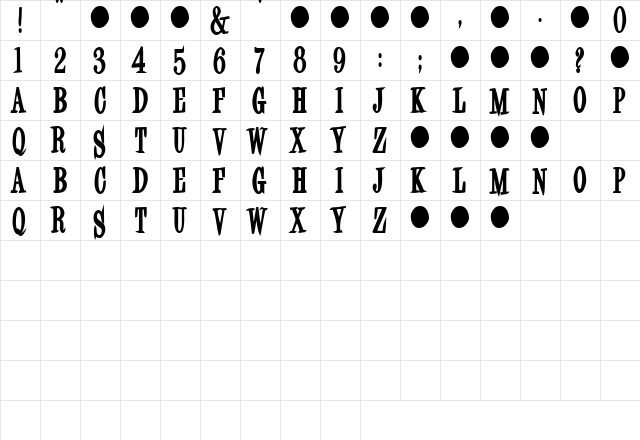 Beechwood45789 Regular  glyph index