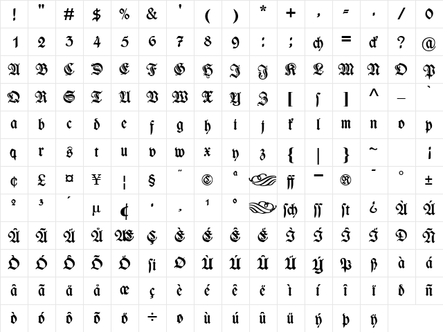 Wieynk Fraktur Zier  glyph index
