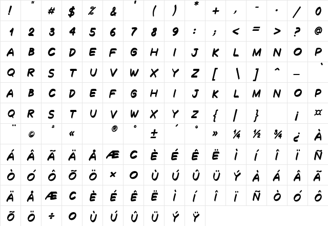 Decalk BoldItalic  glyph index