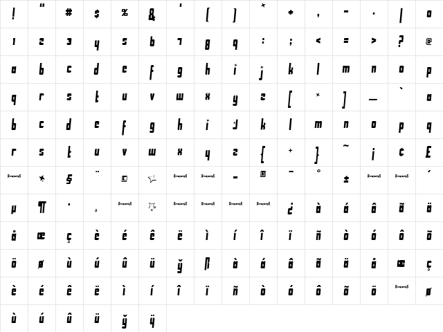 Jacks Regular  glyph index
