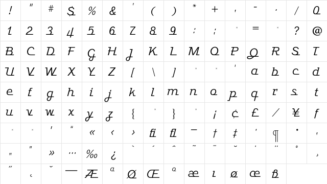 JavelinMedium Regular  glyph index