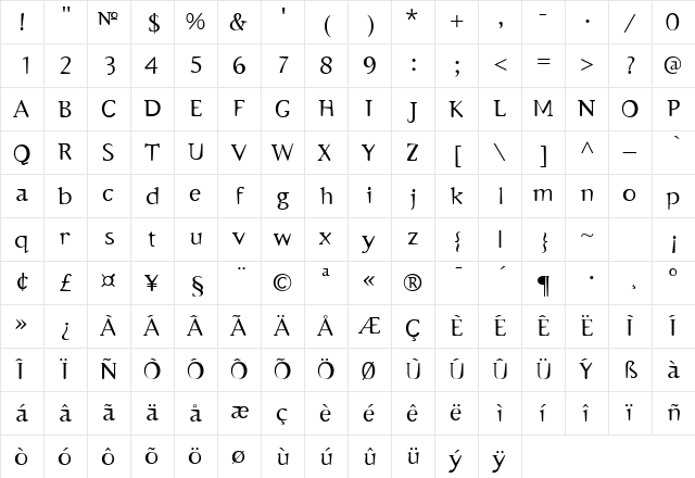 Emulate Regular  glyph index