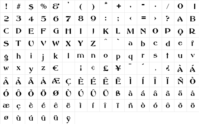 Monsignore Regular  glyph index
