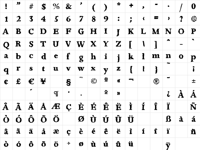 JessicaRandom-Xbold Regular  glyph index