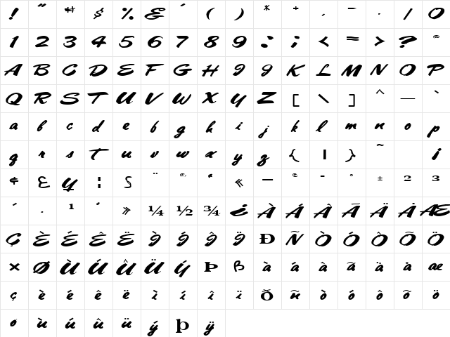 BestShotText56 Regular  glyph index