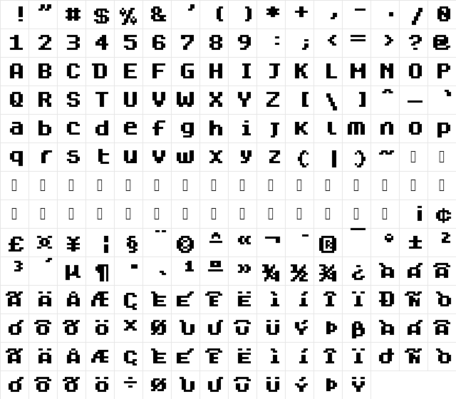 Dogica Bold  glyph index